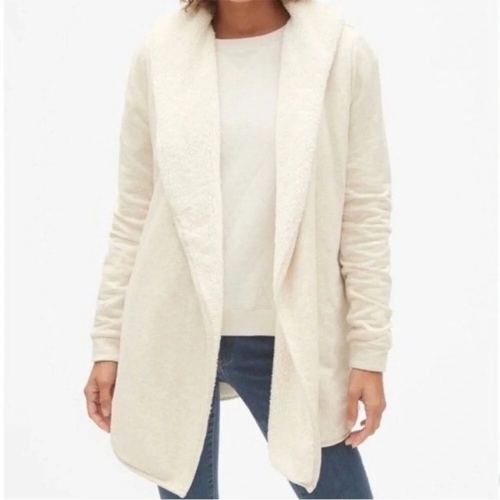 LOVE by GAP oatmeal sherpa waterfall sweatshirt cardigan Size XS Small S